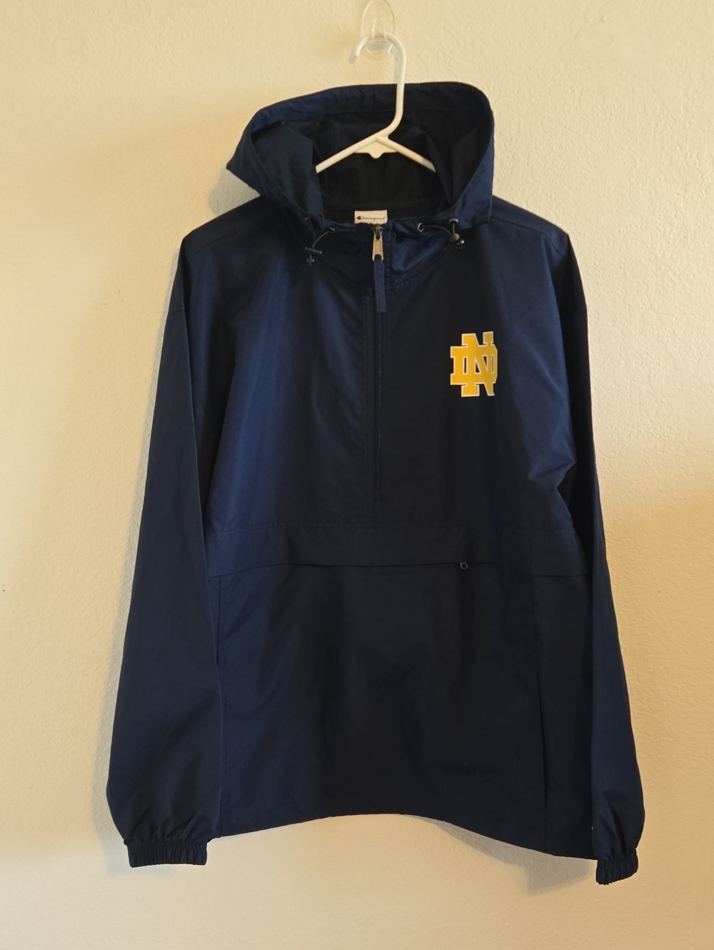 Champion NCAA Notre Dame University Hooded Pullover Windbreaker - Navy - Large
